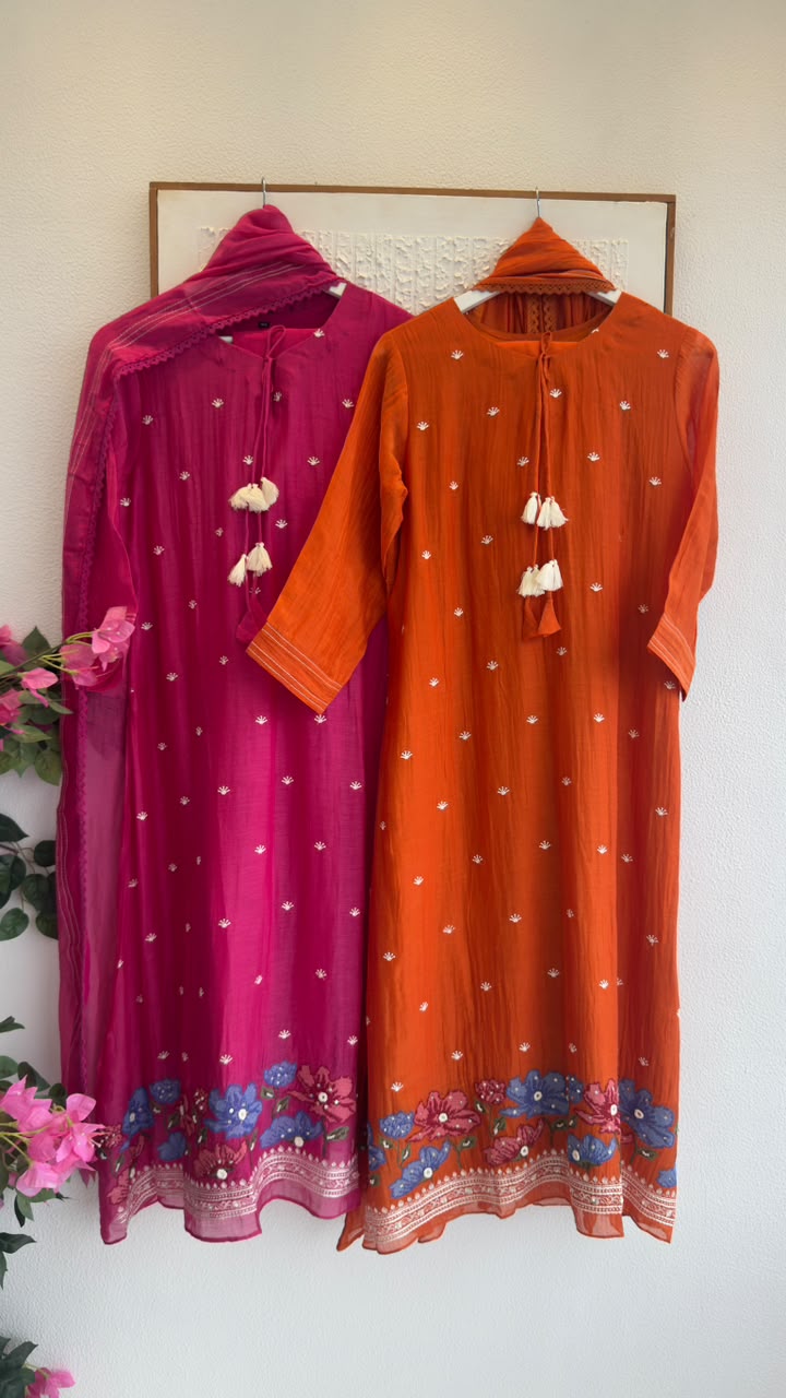 Cross embroidery mul chandari Aline suit