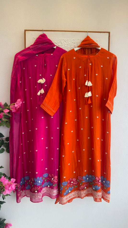 Cross embroidery mul chandari Aline suit