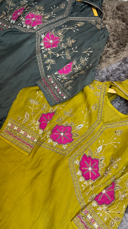 Designer neon pink appliqué mul chandari suit