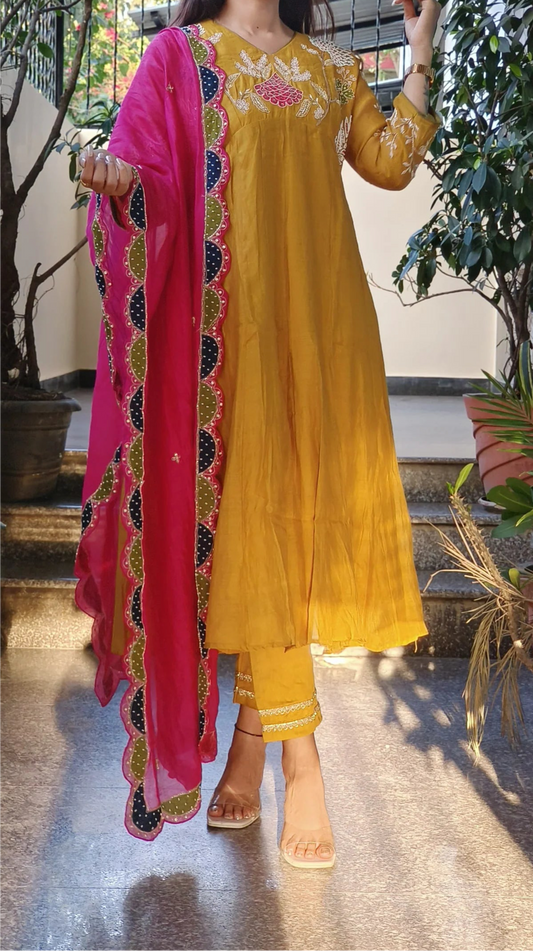 Premium hand work mul chandari Anarkali
