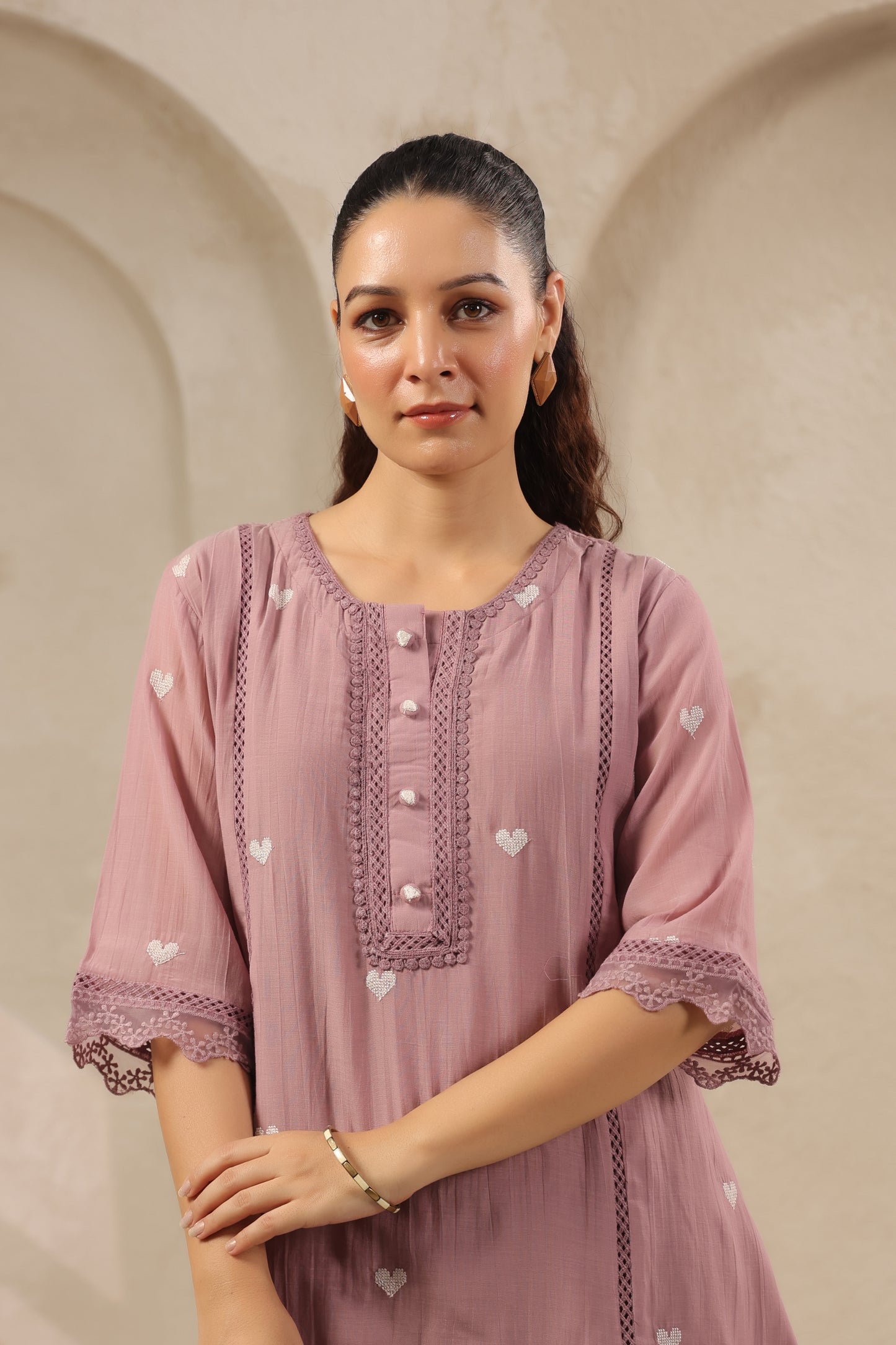 Heart onion pink mul chandari co ord set