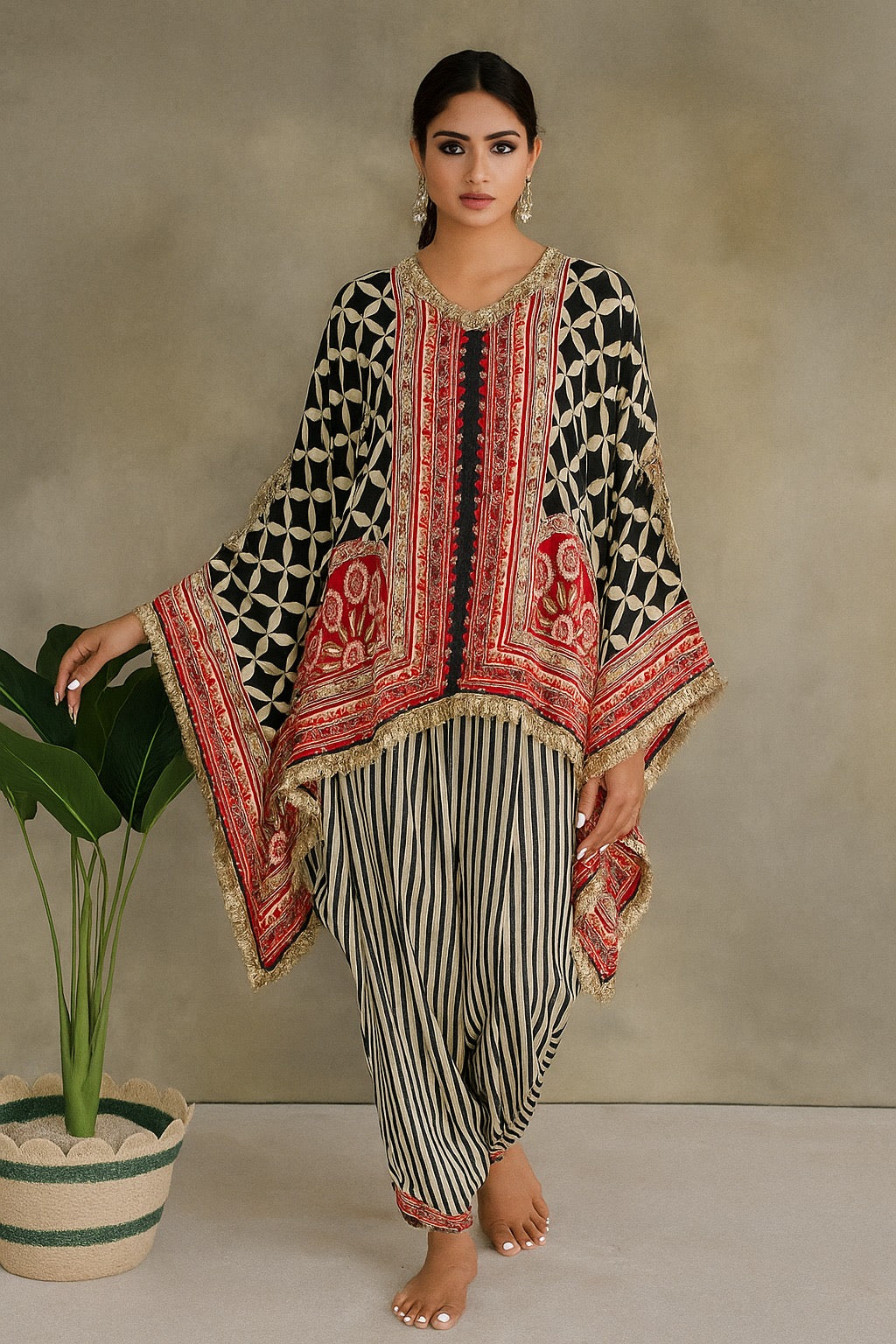 Crepe cape style Indo western