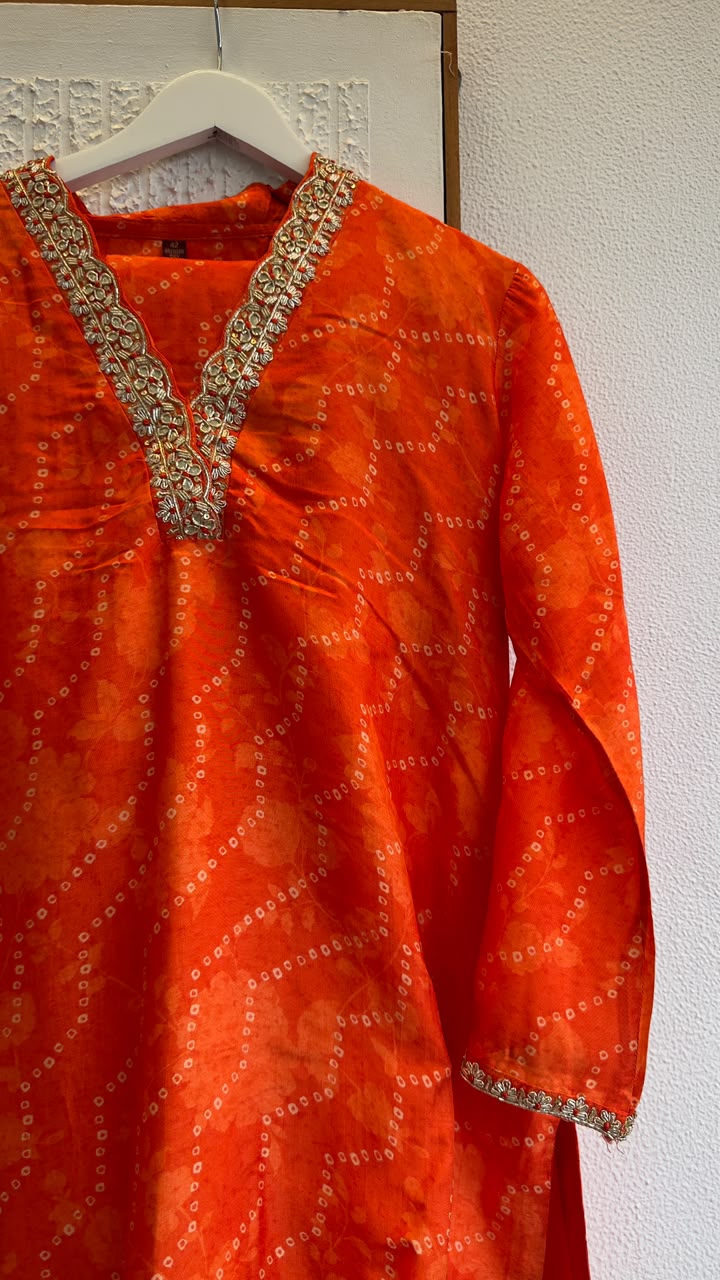 Trendy ethnic fusion Bandhani silk co ord set lining in both top & bottom