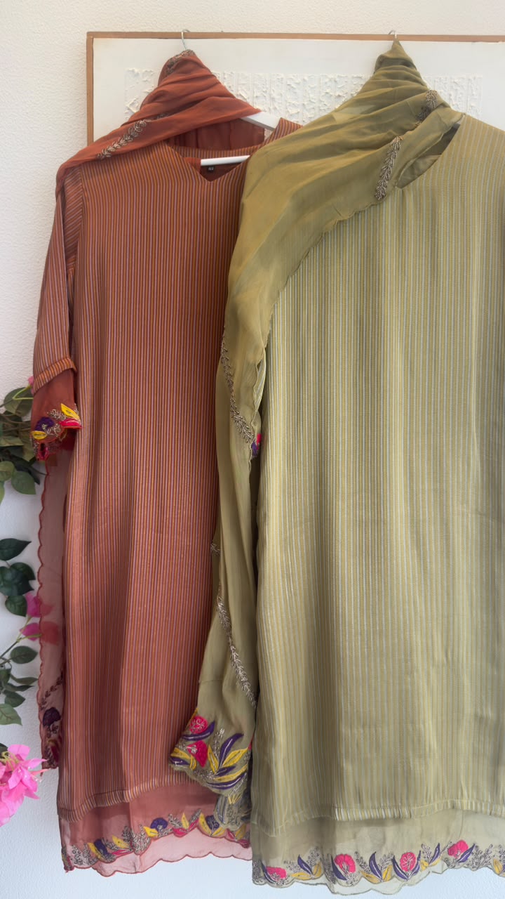 Elegant tissue suit with heavy dup with zari & embroidery work