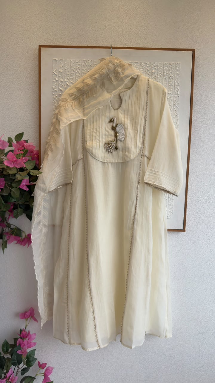 Japan duck handwork mul chandari suit with beautiful dup & cotton silk pants