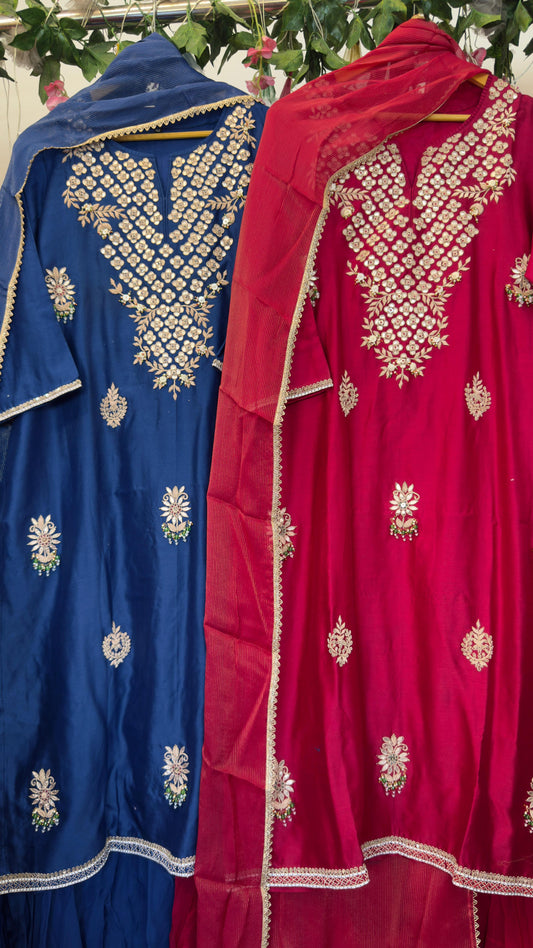 Premium silk gota zari heavy organza sharara dupppta