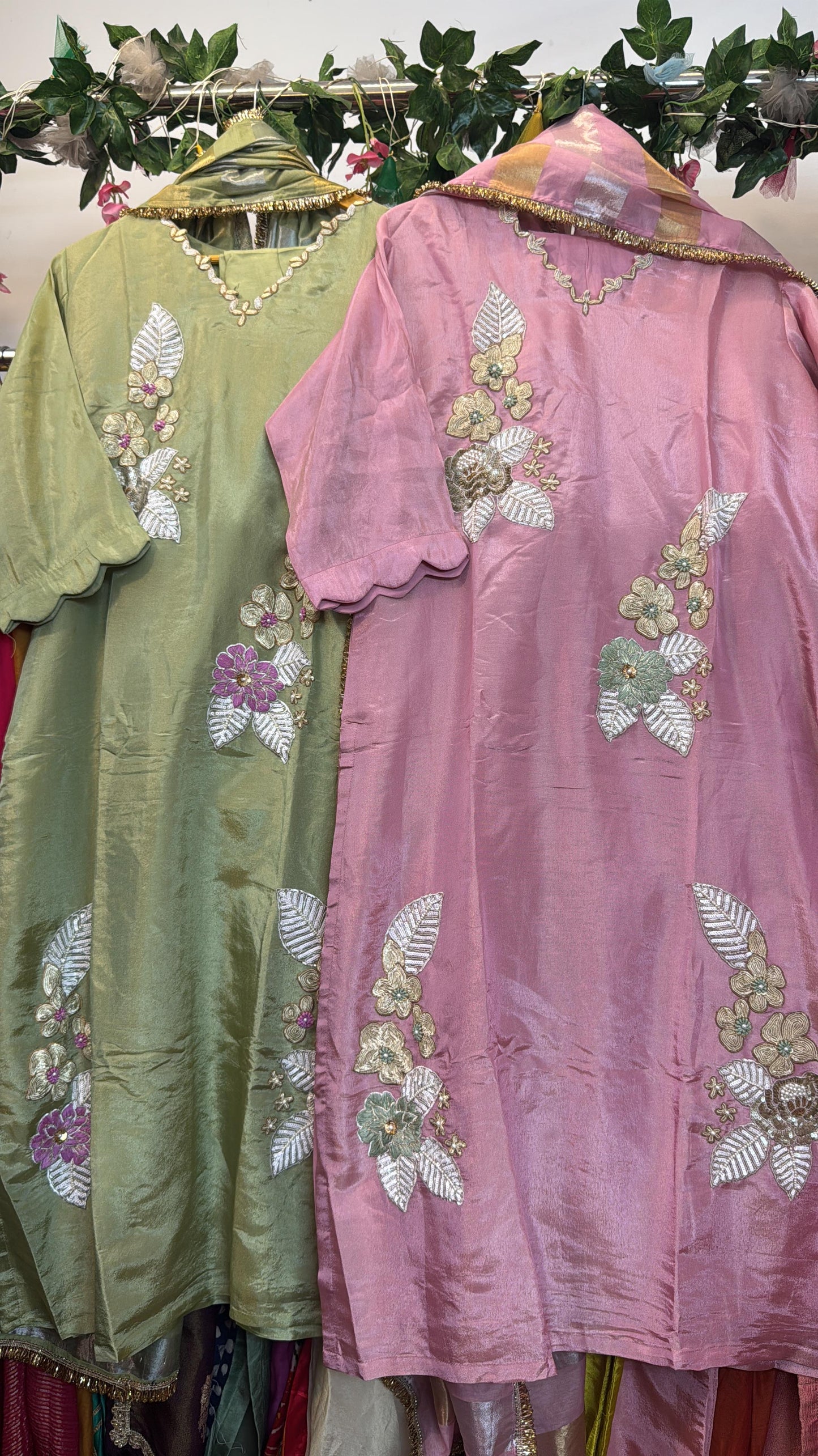 Pastel pinky & greeny Reshma embroidery straight tissue suit