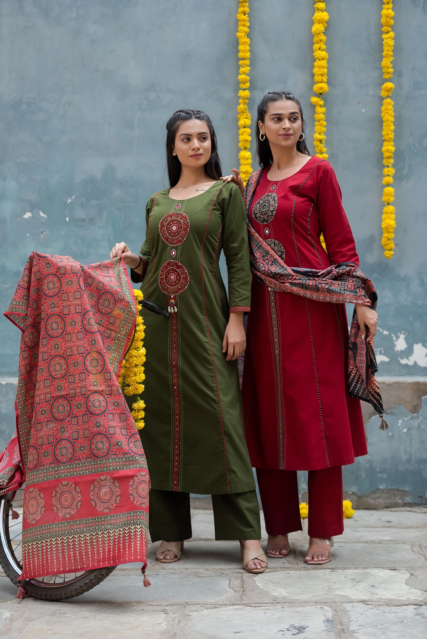 Kutch maroon handling cotton kurta pant with Ajrakh dupatta