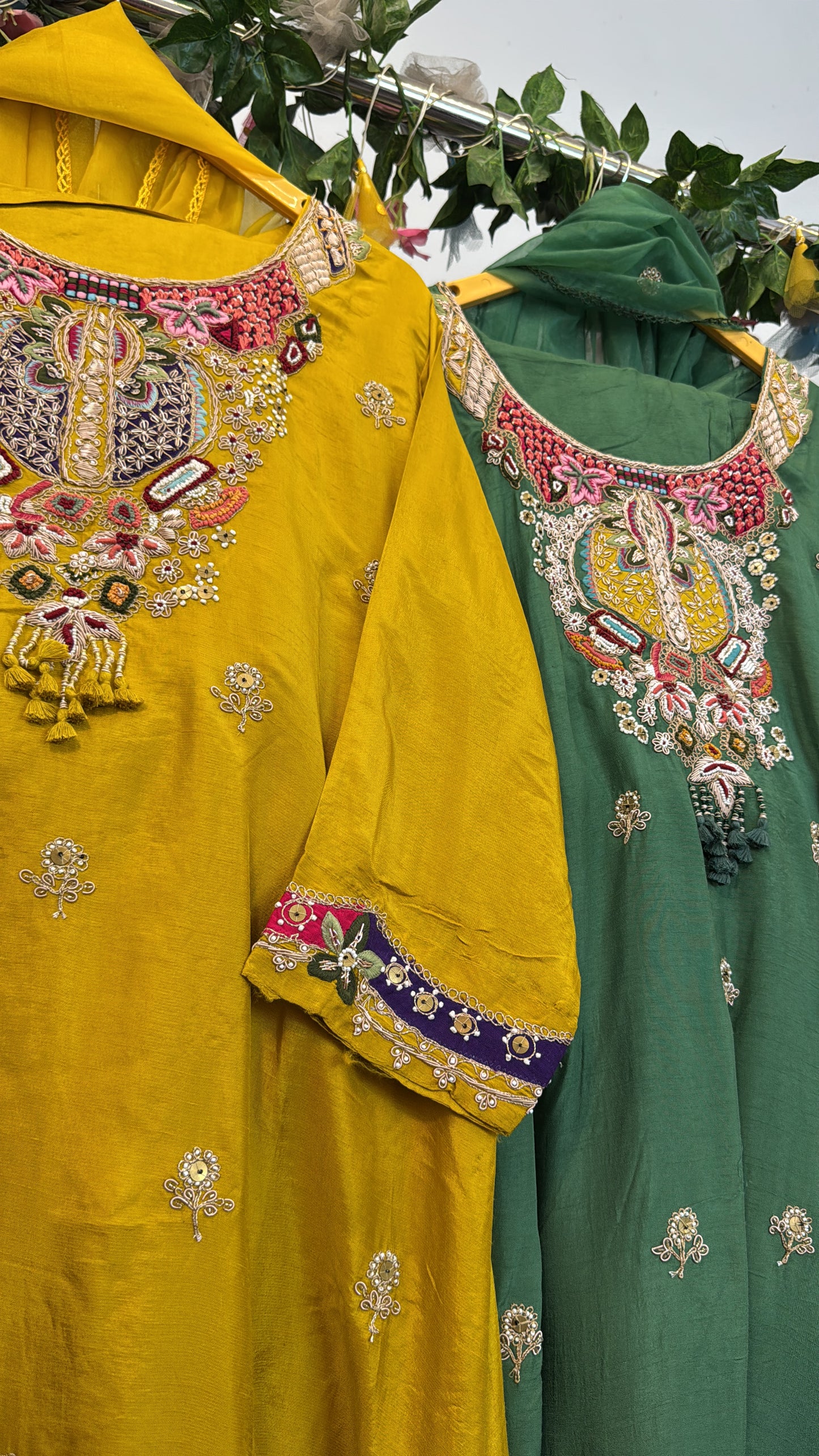 Short appliqué premium silk Anarkali suit with organza Dupatta