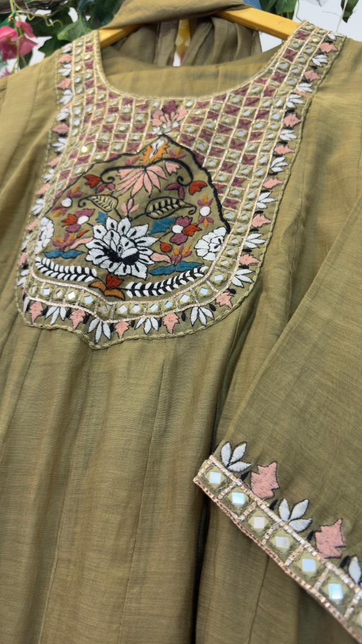 African handwork with real mirror work mul chandari suit
