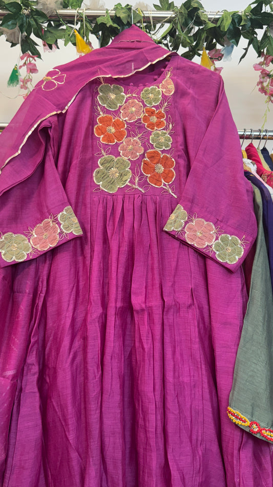 Dabka work pink mul chandari