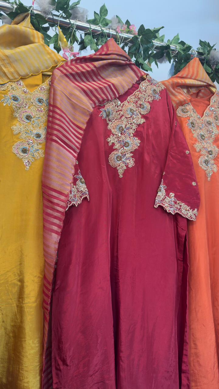 Beautiful Crepe straight suit with tissue dup and silk pants