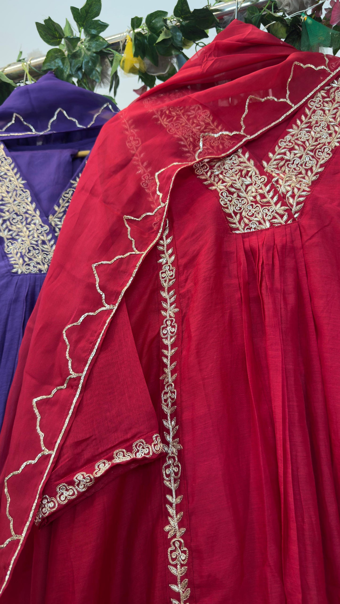 Hit mul chandari suit Aline with zari and beautiful work on kurta dup with silk pants