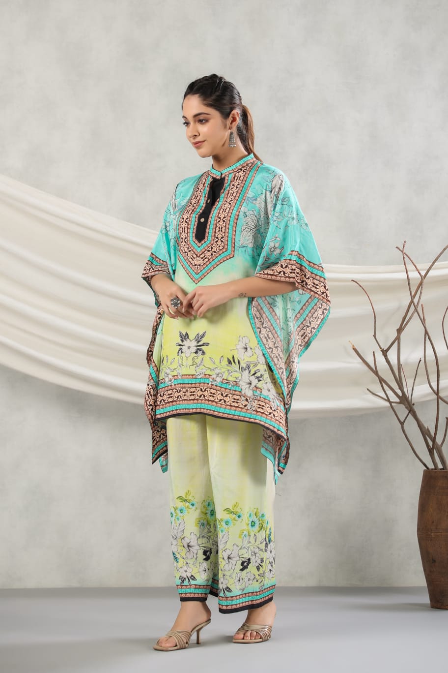 Yellow greeny kaftan co ord