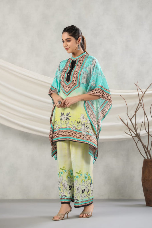 Yellow greeny kaftan co ord