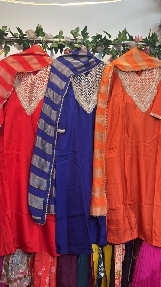 Heavy v work silk suit