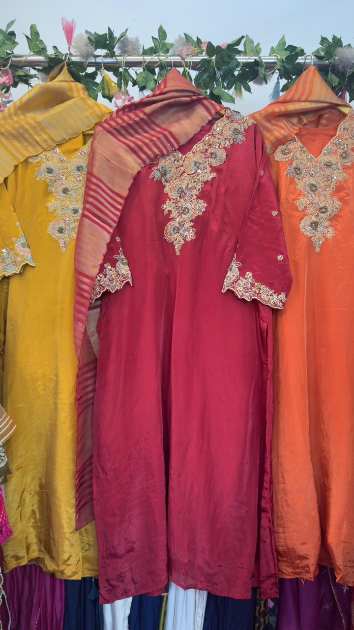 Beautiful Crepe straight suit with tissue dup and silk pants