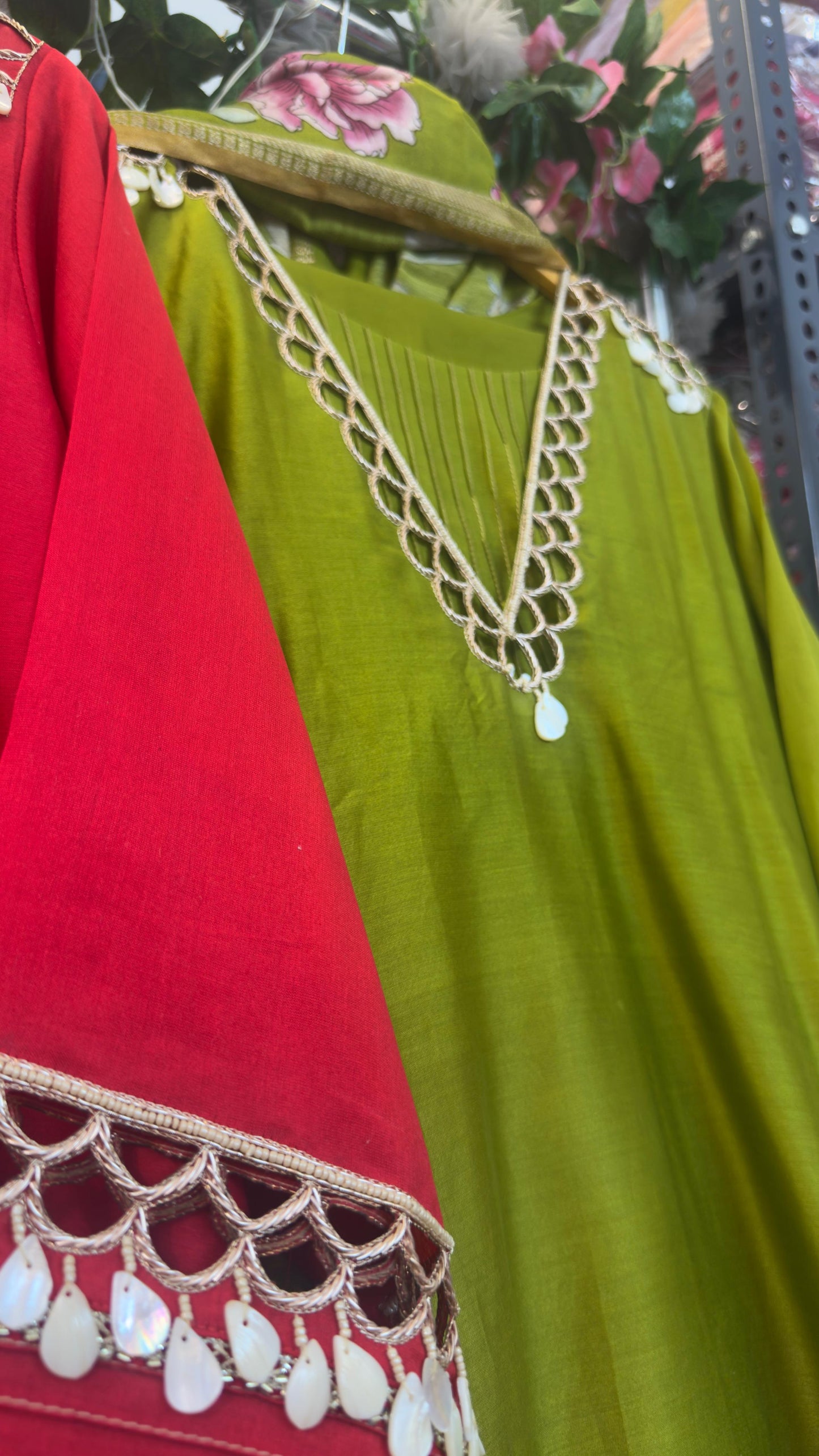 Double layer neck with zari cut work chandari silk suit with picwai duppatta