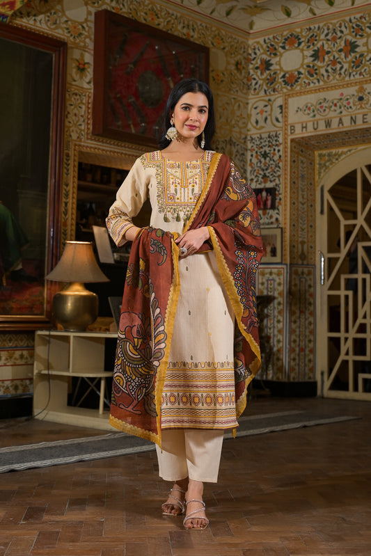 Creamy Kamkari suit
