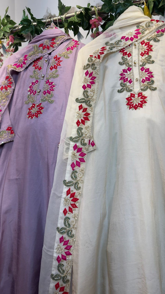 Appliqué pure silk handwork suit