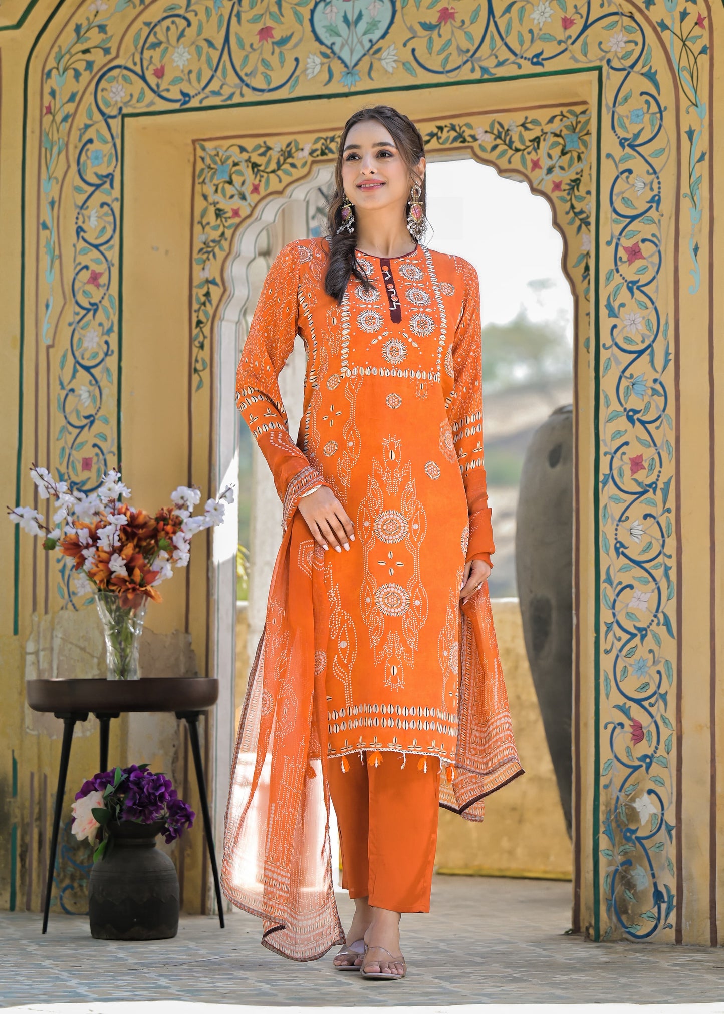Orange crepe shell suit