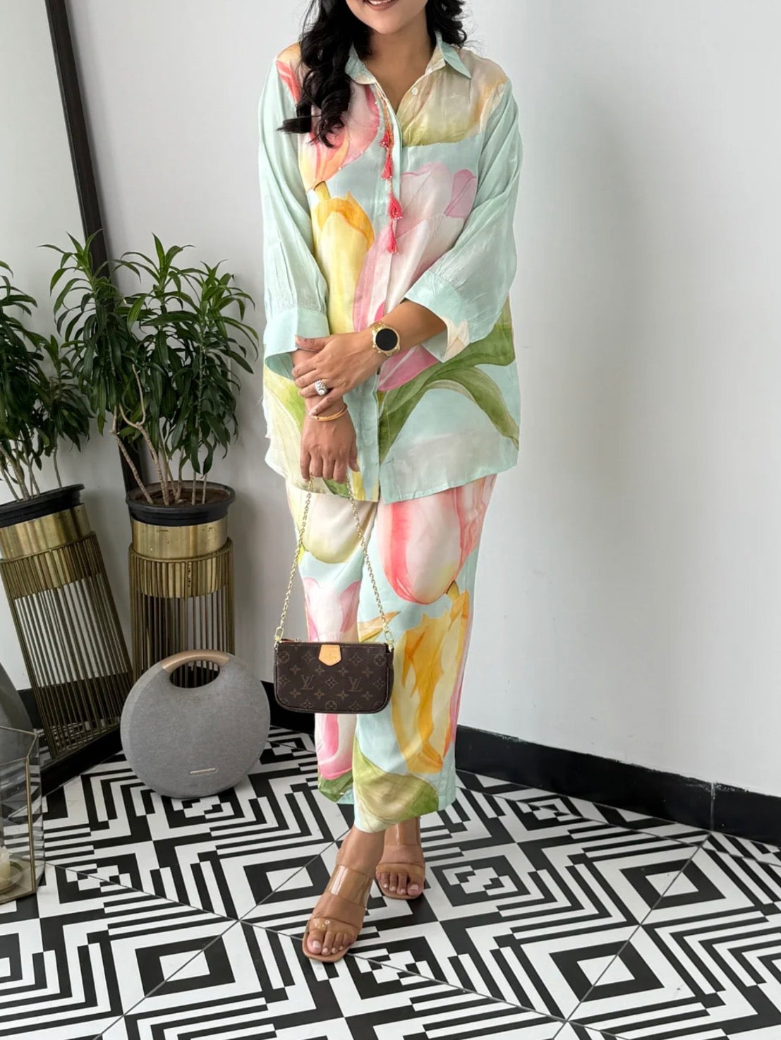 Blue floral crepe co ord set