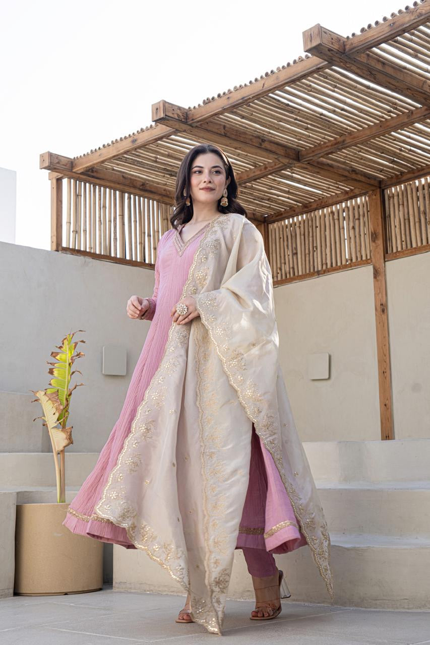 Blush pink tissue Anarkali