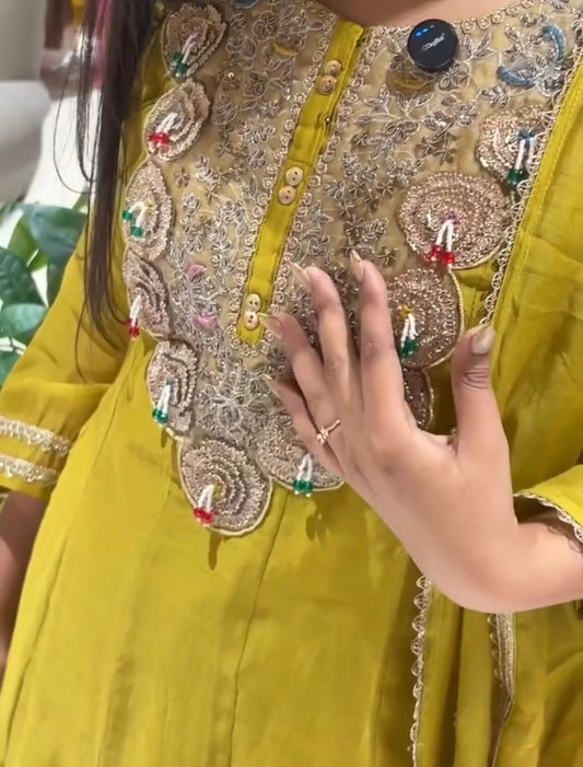 Pure mul chandari suit with elegant handwork