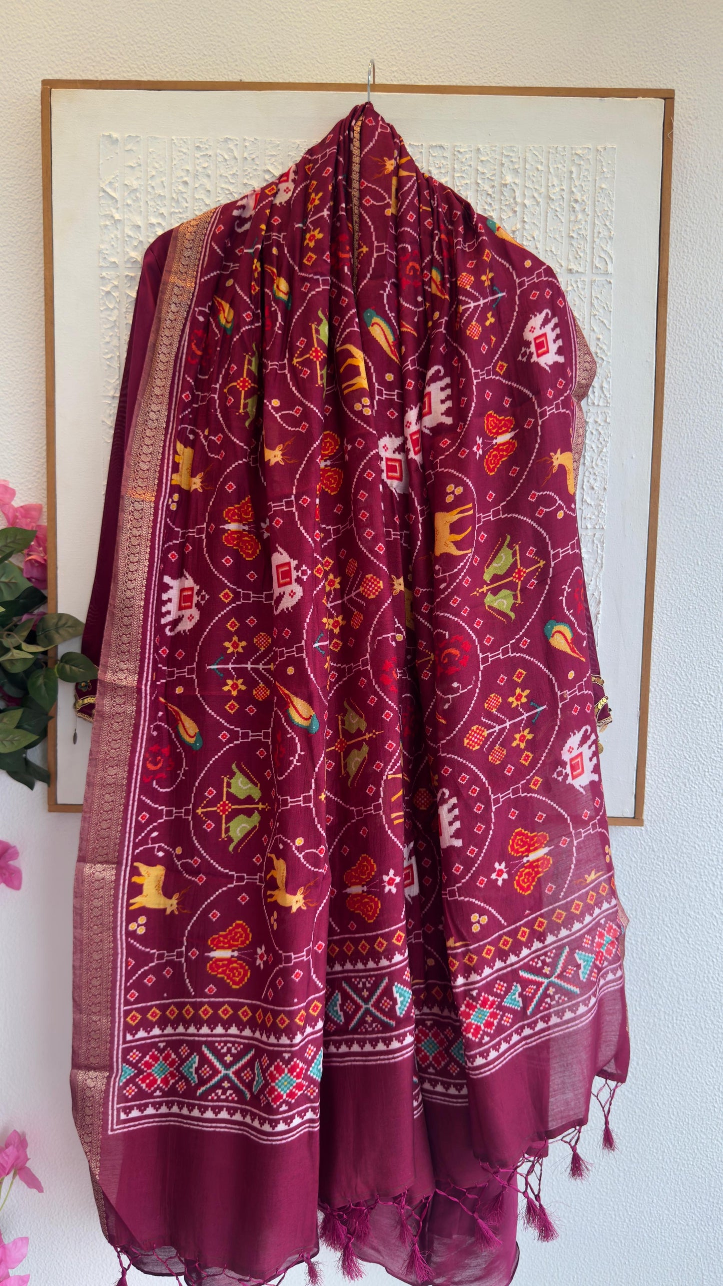 Ethnic chandari silk 70 gram with Patola dup and silk pants