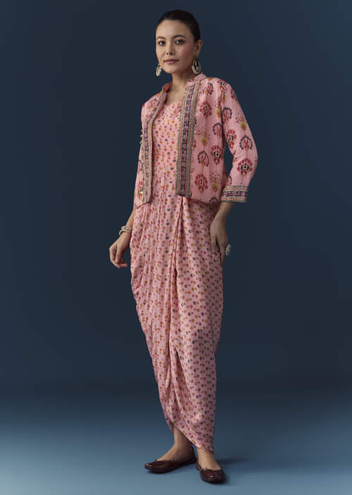 Jacket with single dress in crepe fabric