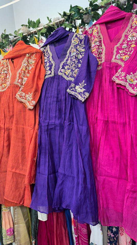 Alia mul chandari hand work Anarkali