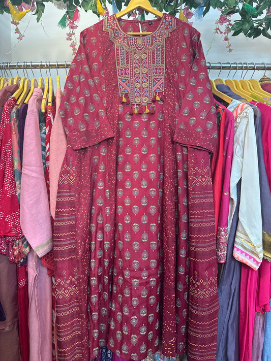 Maroon aline silk plazoo set