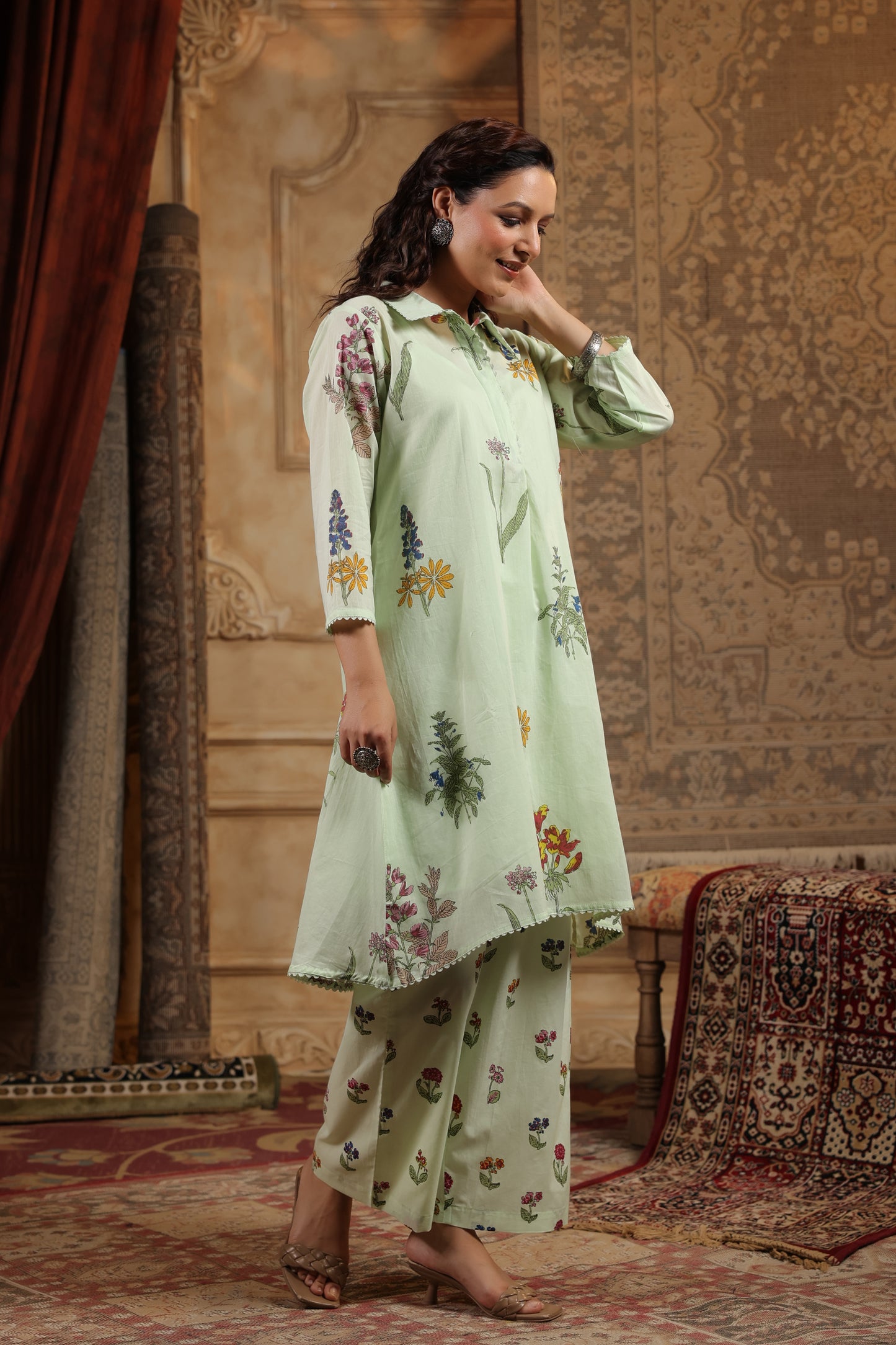 Mul cotton pista green co ord set