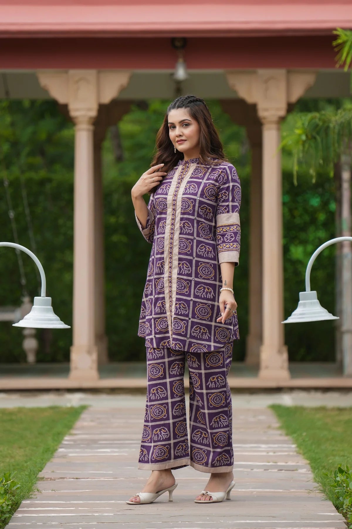 Purple  gadchola cotton Co ord set