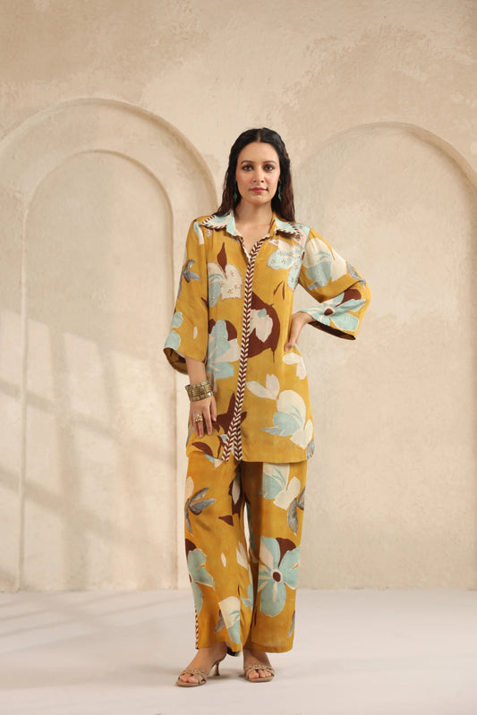 Crepe printed co ord set with handwork