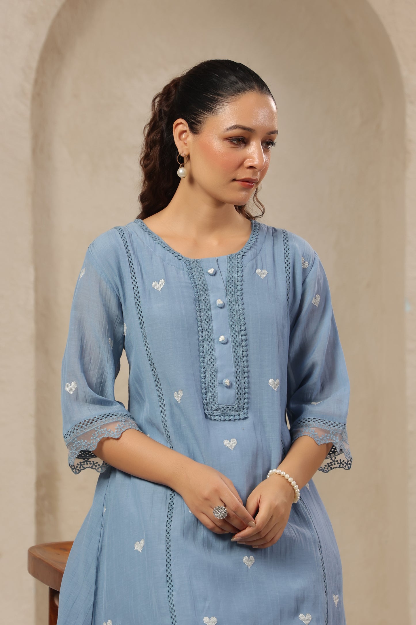 Heart blue pink mul chandari co ord set