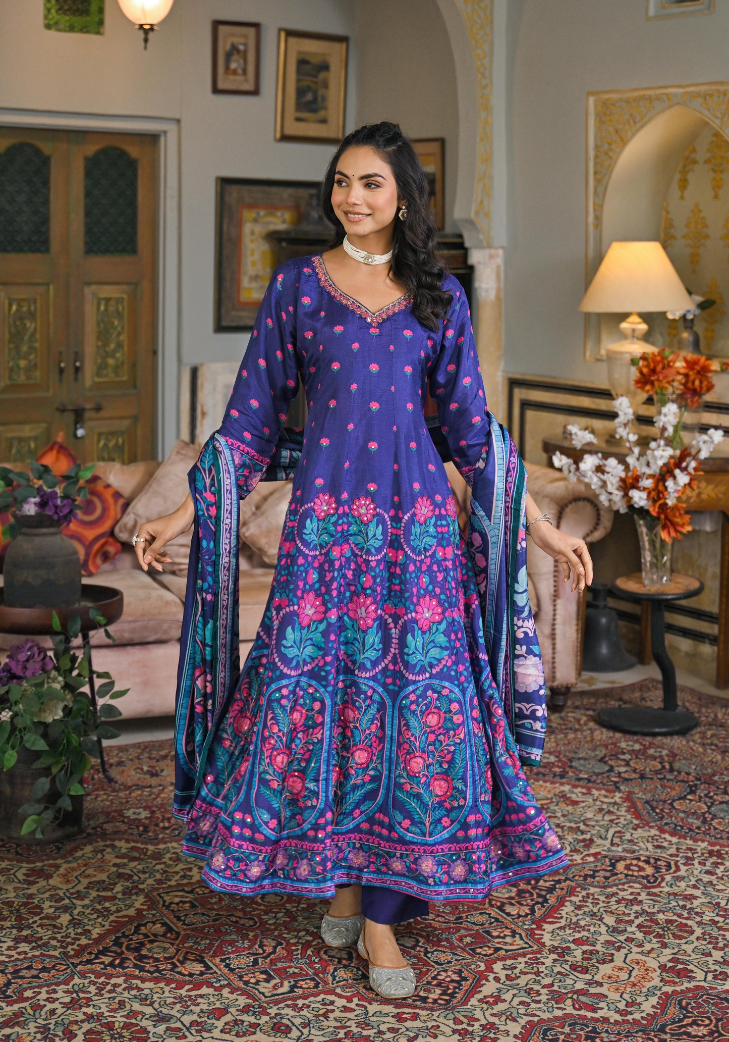 Floral silk Anarkali