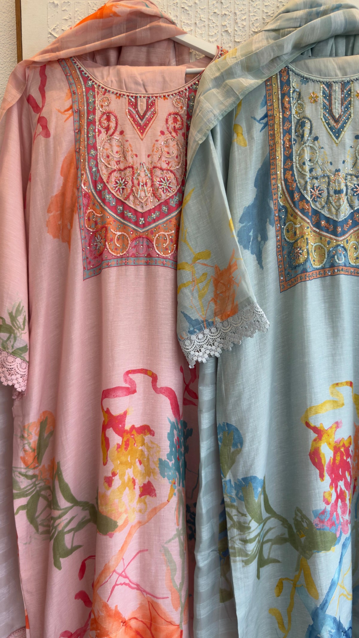 Premium linen digit print suit with soft organza dup and cotton silk plazoo