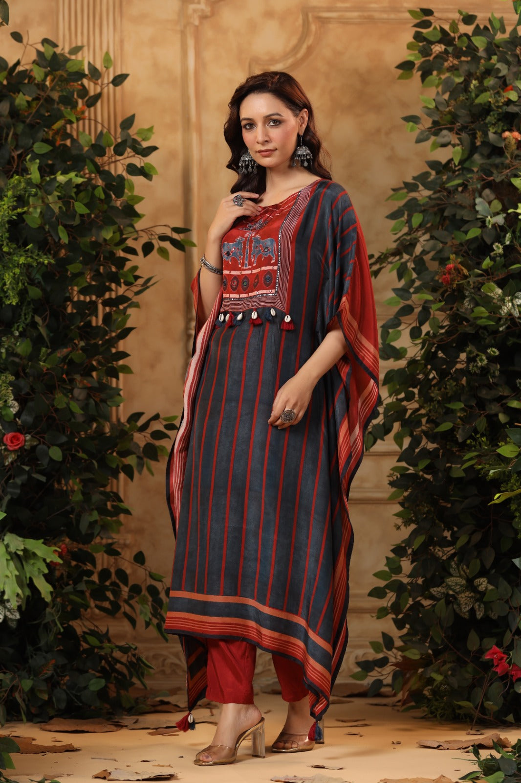 Pichwai kaftan ( Marron/mustard)