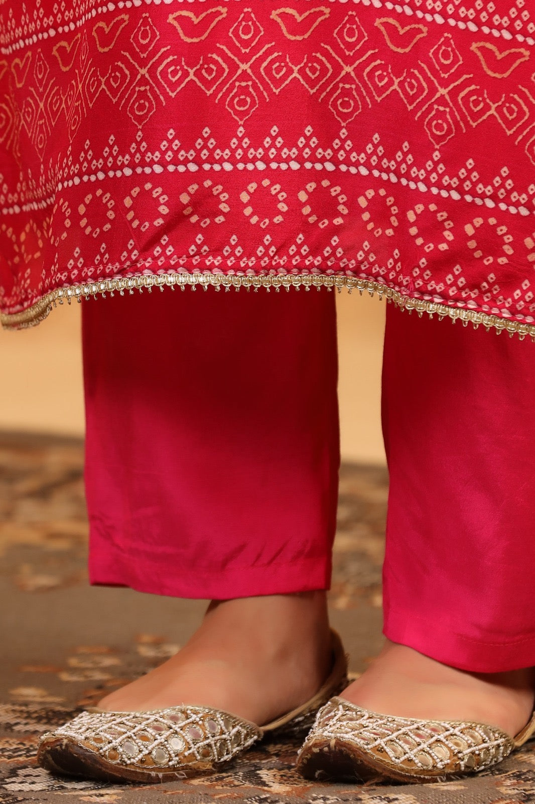 Pink Bandhani silk suit