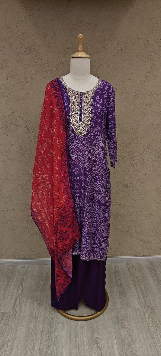 Purple Rani gota Bandhani suit