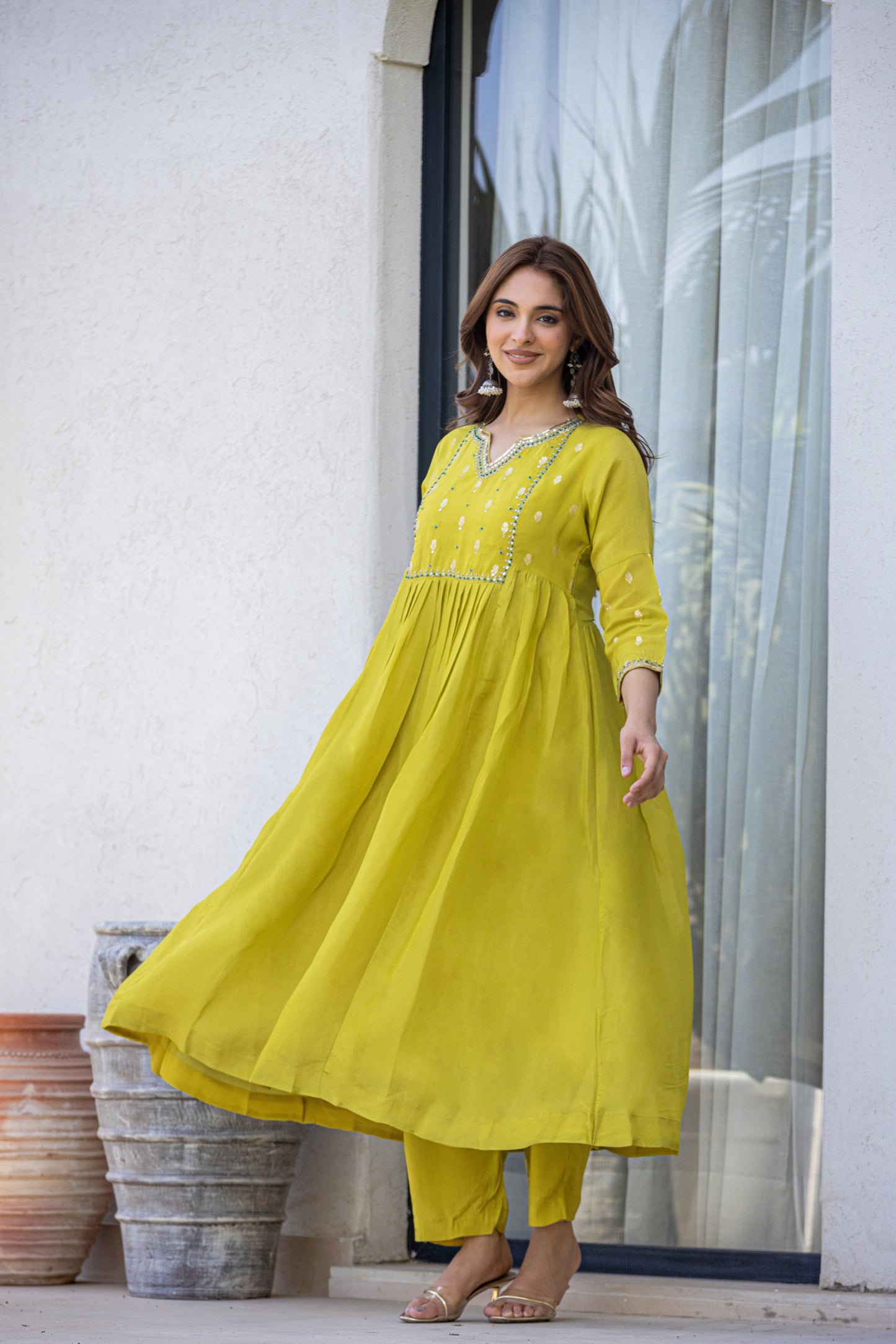 Green organza tissue Anarkali