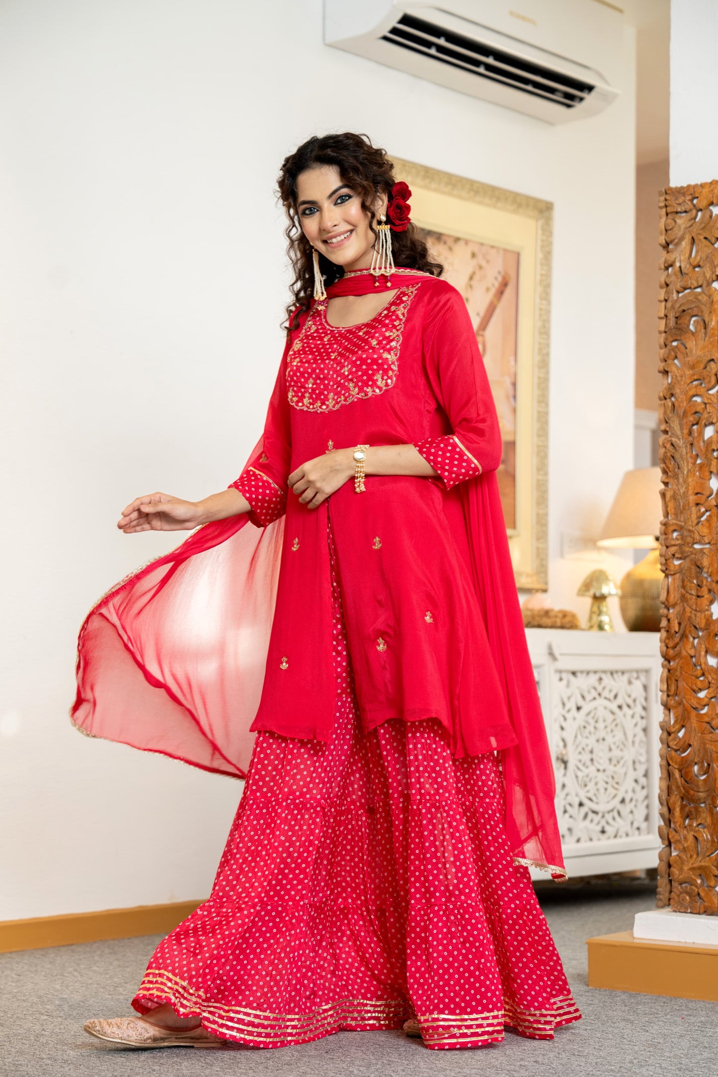 Red Bandhani divider set