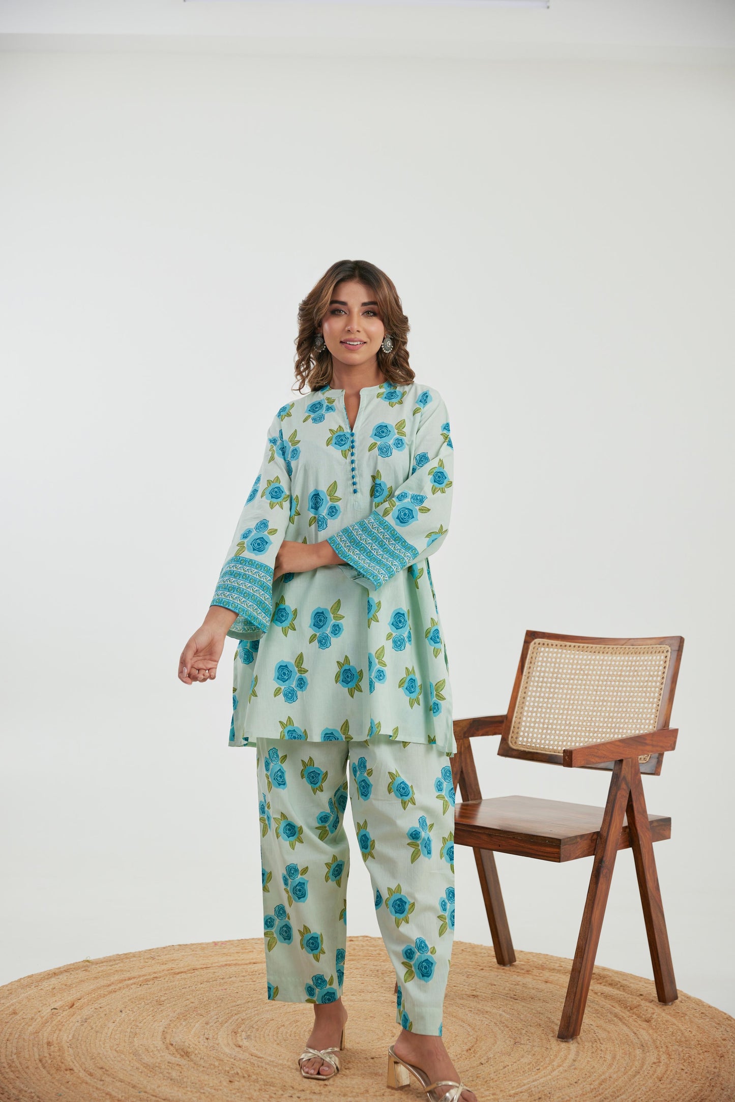 Blue floral cotton co ord set
