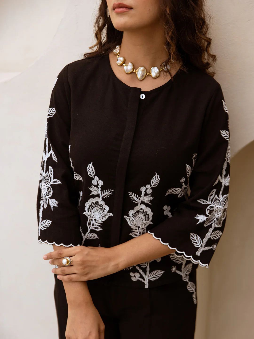 Mia black embroidery co-ord set