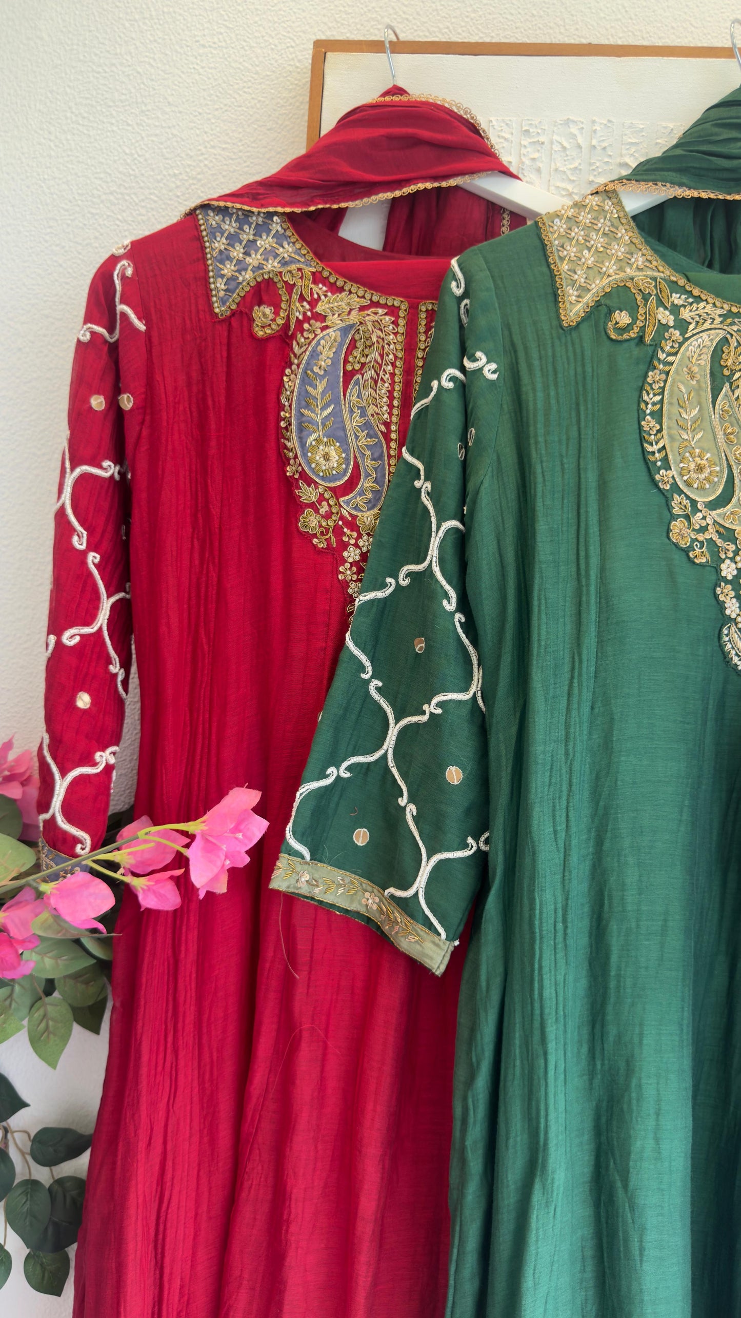 Rakhi edit pure mul chandari with beautiful handwork n sleeves with Moti details