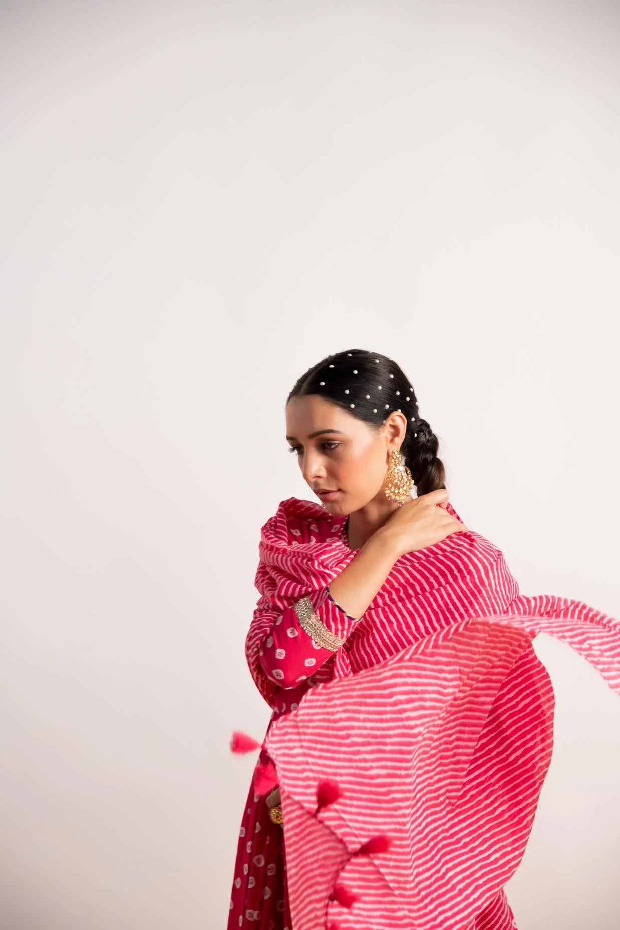 Pink Bandhani Print Kalidaar Dress with Dupatta
