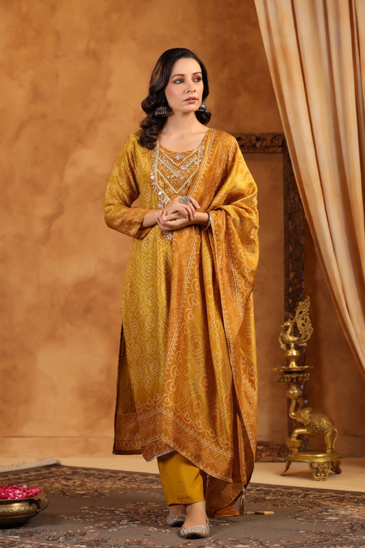 Honey Bandhani silk suit