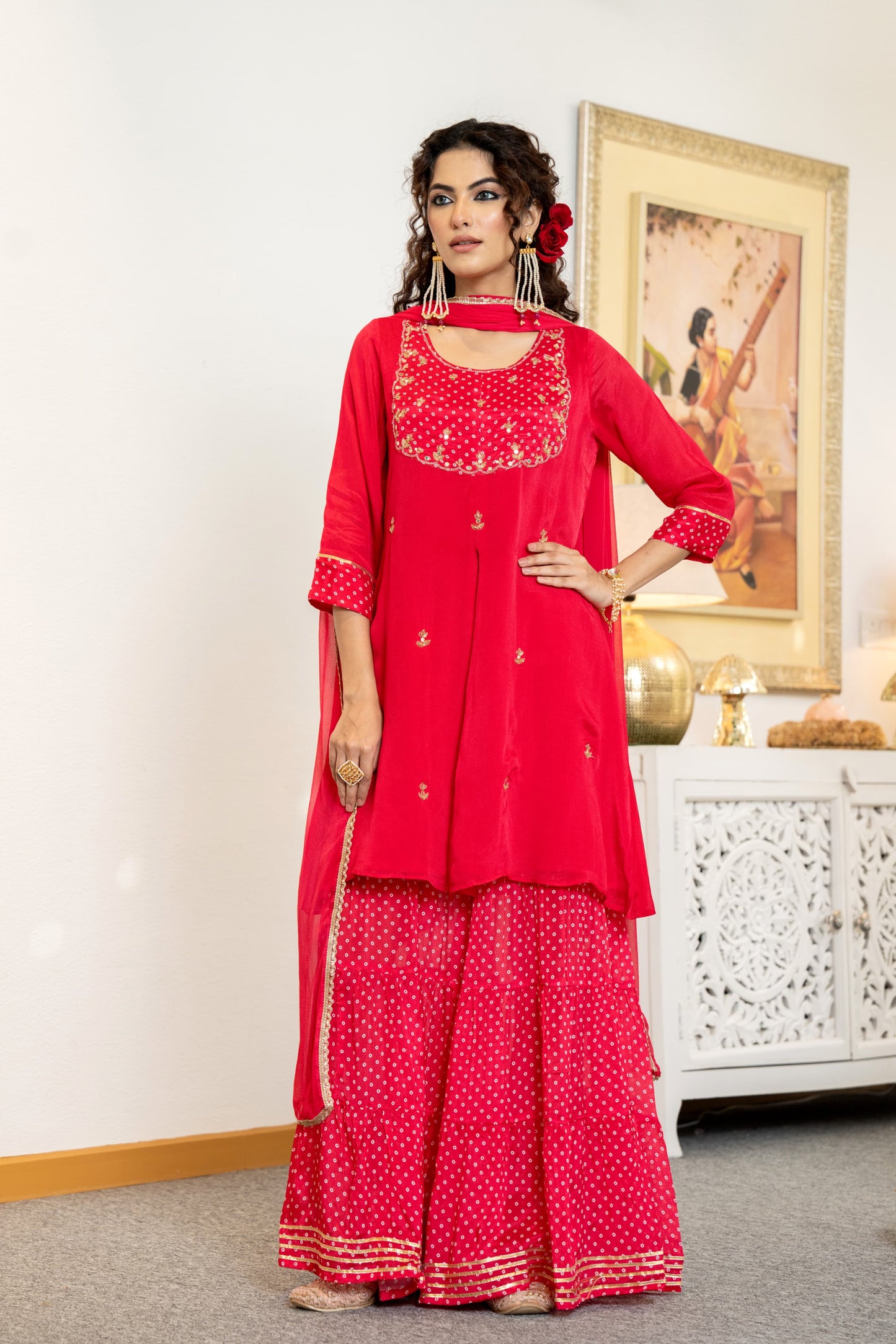 Red Bandhani divider set