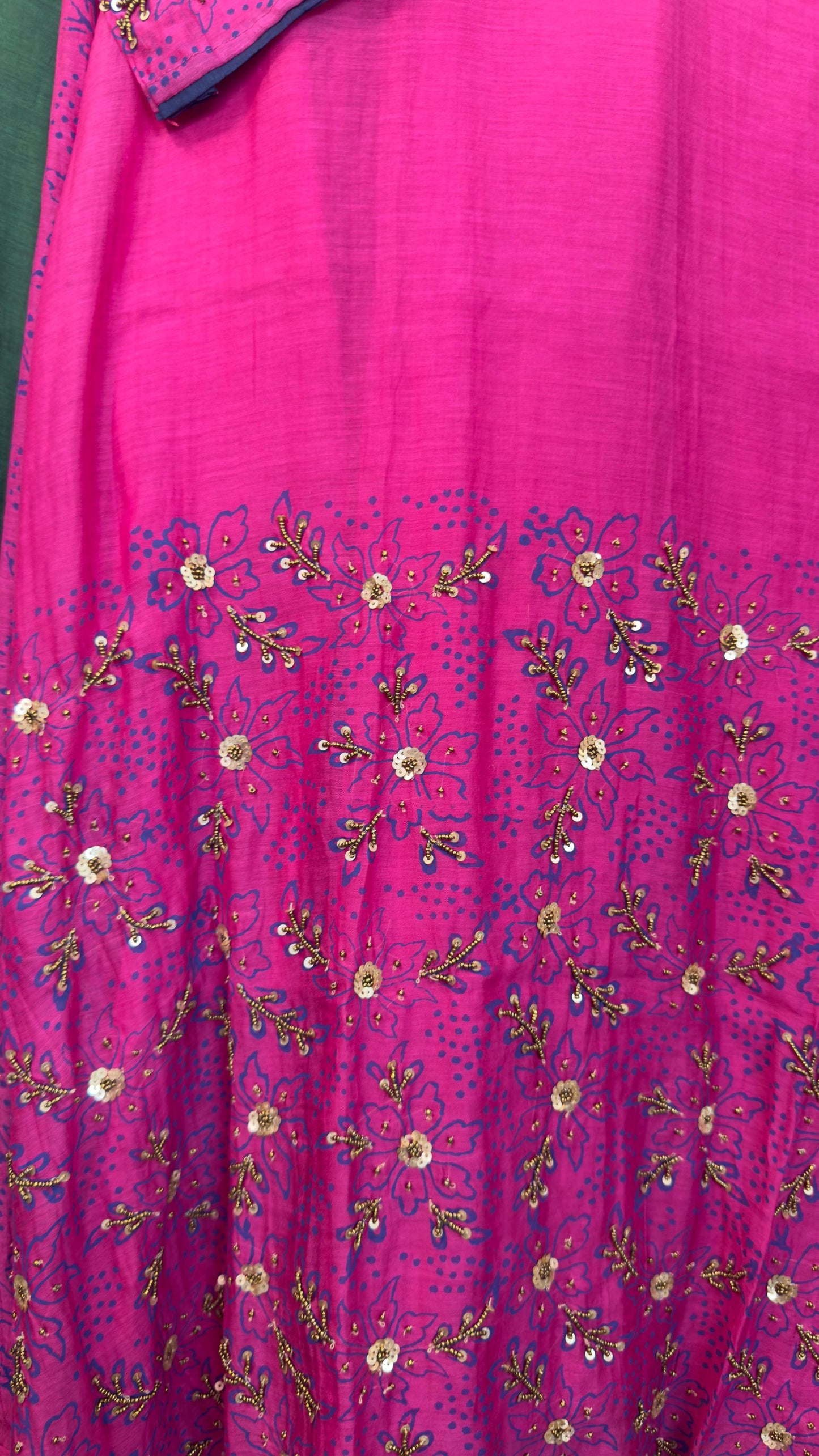 Mul chandari hand printed with hand work Aline suit